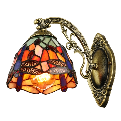 Dragonfly Pattern 6 Inches Width One Light Tiffany Wall Sconce