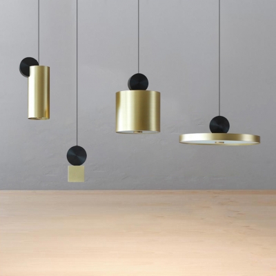Old Stain Brass Cube/Cylinder/Round Suspension Light Post Modern Stainless Steel LED Hanging Light Fixture