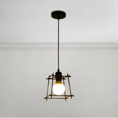 Rectangle Metal Frame Suspended Light Retro Style Steel Single Drop Light for Dining Room