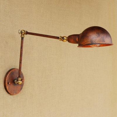 Semicircle Wall Mount Fixture Retro Style Adjustable Iron Single Bulb Wall Lamp in Rust