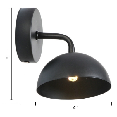 Single Bulb Dome Wall Light Industrial Simple Steel Wall Mount Light in Black for Corridor