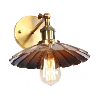 

Single Bulb Shallow Round Wall Lamp Industrial Steel Lighting Fixture in Antique Brass, HL495994