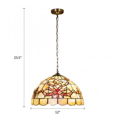 Stained Glass Flower Pendant Light Tiffany Style Lodge Accent Suspended Lamp in Beige