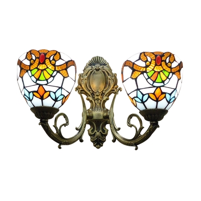 Tiffany Design Upward Wall Lamp in Baroque Style with Colorful Glass Shade, 2-Light
