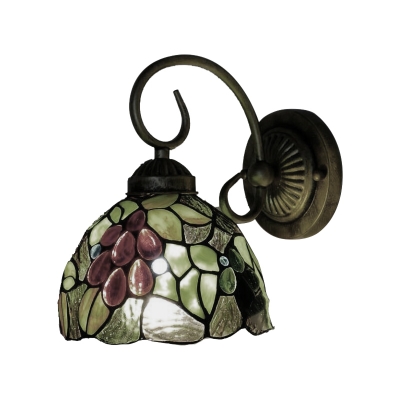 Tiffany Loft Wall Sconce with 6''W Fruit Pattern Glass Shade in Green&Red