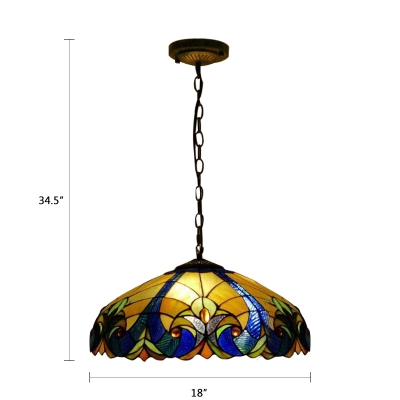1 Light Dome Pendant Light Tiffany Victorian Stained Glass Drop Light for Restaurant