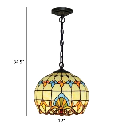 Victorian Tiffany Orb Drop Light Stained Glass 1 Bulb Suspension Light in Multi Color