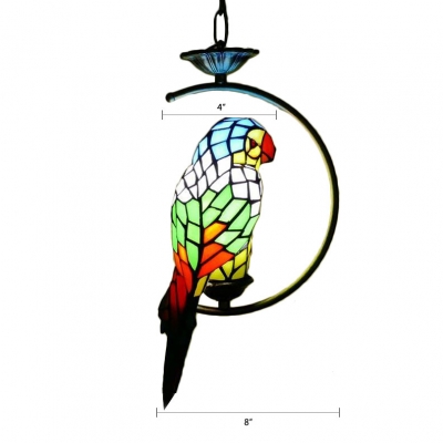 Stained Glass Parrot Suspended Lamp Lodge 1 Head Accent Pendant Light in Multi Color