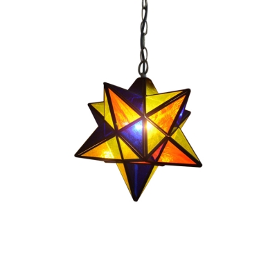 Multi Color Star Shade Suspended Light Tiffany Stained Glass 1 Light Hanging Light for Bedroom