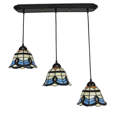 Baroque Tiffany Style Bell Pendant Lamp Stained Glass 3 Lights Suspended Lamp in Multicolor