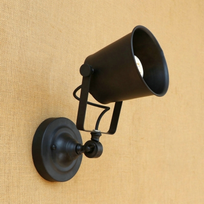 Cup Shade Wall Mount Light Industrial Rotatable Steel Single Bulb Wall Sconce in Black