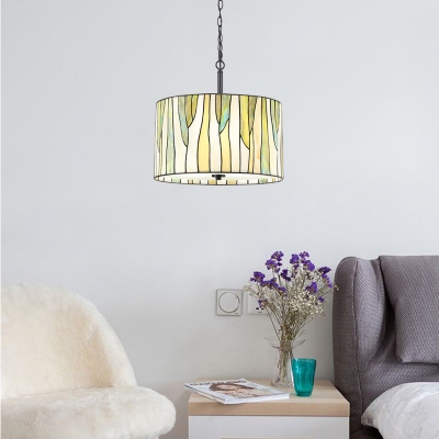 Drum Ceiling Pendant Lamp Contemporary Glass Single Light Accent Hanging Light in Green