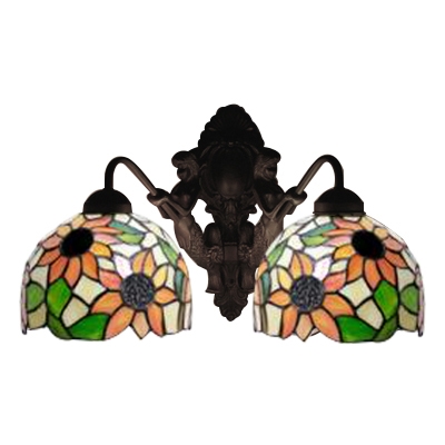 Floral Sconce Light Vintage Tiffany Stained Glass 2 Heads Wall Light Sconce with Mermaid