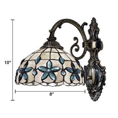 Floral Wall Sconce Tiffany Style Stained Glass Wall Light in Beige for Corridor Bathroom