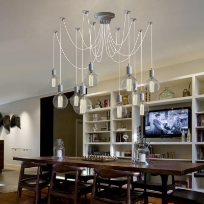 Industrial Multi Light Pendant in White Finish 10 Light Swag Chandelier for Living Room Restaurant Clothes Stores