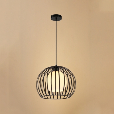 Inner Frosted Shade Orb Pendant Lamp Industrial Style Iron Dome Shade Single Ceiling Pendant
