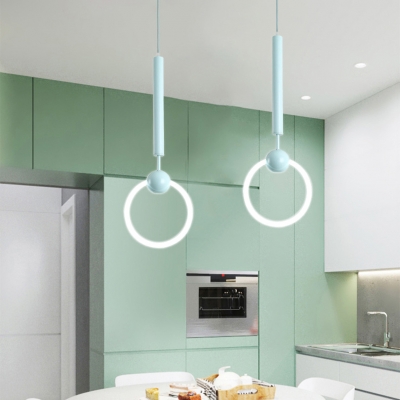 Macaroon Style Loop LED Pendant Lamp Acrylic 1 Light Ceiling Pendant in Blue/Pink for Girls Bedroom