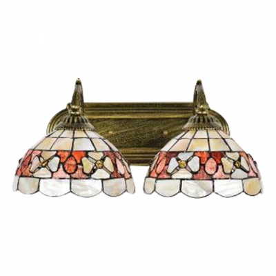 Metal Shelly Wall Sconce Tiffany Style Double Heads Wall Sconce in Beige for Living Room