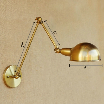 Metal Swing Arm Wall Lighting Industrial Single Bulb Wall Sconce in Antique Brass