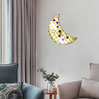 Moon Wall Lamp Shelly Tiffany Style Wall Sconce 2 Light in Beige for Children Room