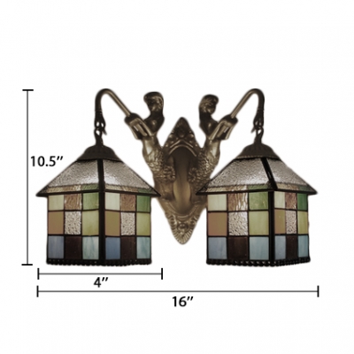 Multicolored Tiffany 2-Light Wall Sconce in Lodge Style with Exquisite Glass Shade