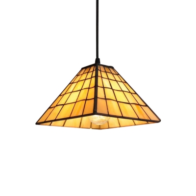 Pyramid Suspended Light Craftsman Tiffany Amber Glass 1 Light Ceiling Pendant Lamp