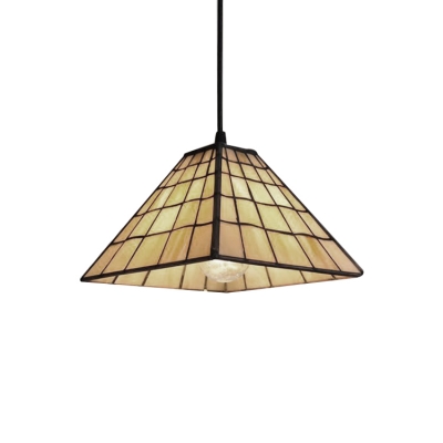 Pyramid Suspended Light Craftsman Tiffany Amber Glass 1 Light Ceiling Pendant Lamp