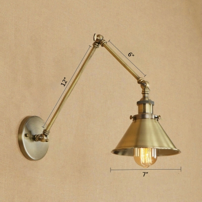 Retro Style Cone Wall Mount Light Metal 1 Light Wall Light in Brass with Adjustable Arm