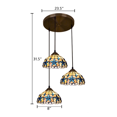 Shelly Hanging Lamp with Blue Beads Tiffany Style Triple Head Drop Light with Metal Canopy
