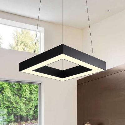 Square Body Metal Pendant Lights Simple Matte Black Led Hanging