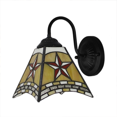 Star Design Wall Sconce Traditional Tiffany Style Amber Glass Wall Light for Study Bathroom
