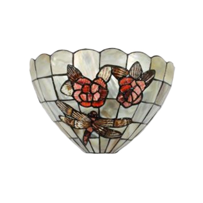 Tiffany Style Dragonfly and Rose Wall Sconce Stained Glass Wall Lamp in Multi Color