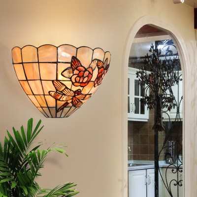Tiffany Style Dragonfly and Rose Wall Sconce Stained Glass Wall Lamp in Multi Color