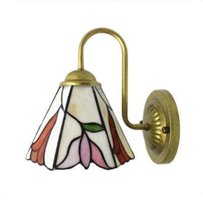 Tiffany Style Floral Wall Sconce Stained Glass Accent Wall Lamp in Beige for Staircase
