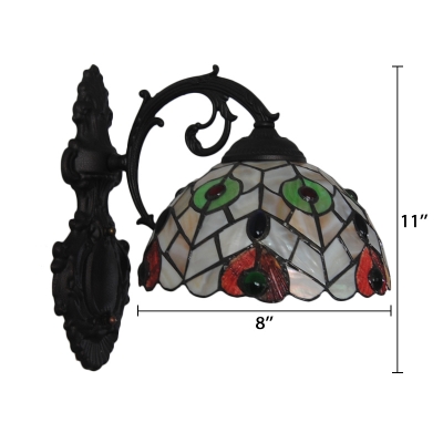 Traditional Tiffany Style Dome Wall Sconce Stained Glass Wall Light in Multicolor for Coffee Shop