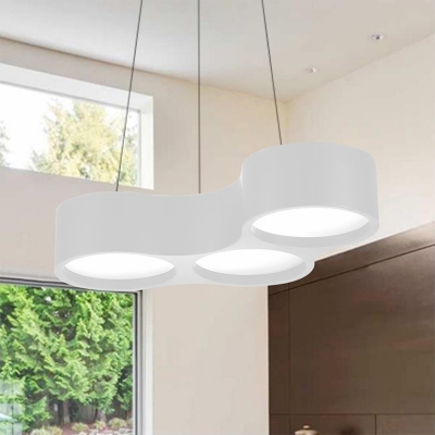 3 Light Linear Chandelier Contemporary Metal LED Hanging Pendant Lights in White for Kitchen Dining