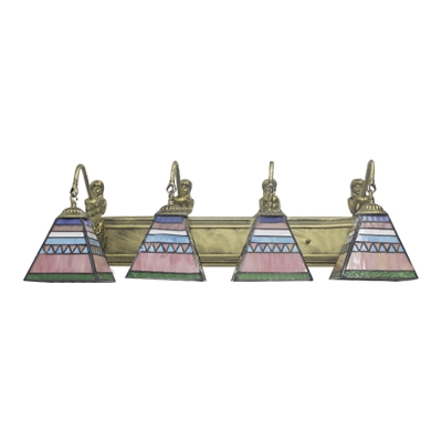 4 Lights Trapezoid Sconce Light Tiffany Stained Glass Wall Lamp in Blue/Pink with Mermaid