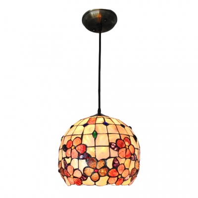 Shelly Pendant Light Tiffany Style Stained Glass 1 Light Lighting Fixture in Beige