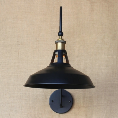 Single Light Barn Wall Light Industrial Metallic Sconce Light in Black with Gooseneck
