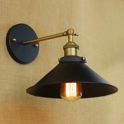Aged Brass Finish Cone Wall Sconce Industrial Retro Metal Single Light for Restaurant