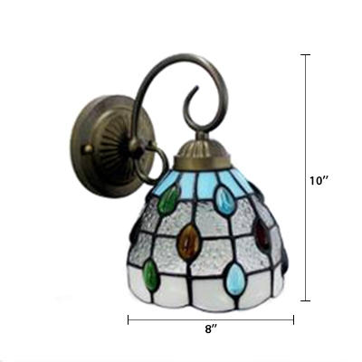 Beige/Clear Dome Wall Lamp Simple Tiffany Style Stained Glass Wall Sconce for Staircase