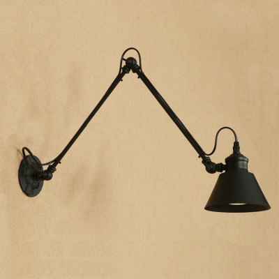 Black Finish Adjustable Arm Sconce Light Industrial Steel Single Light for Study Room