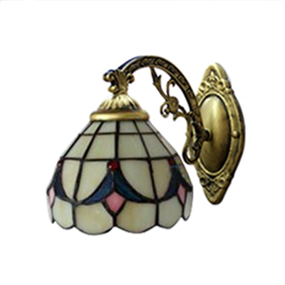 Dome Wall Sconce Tiffany Style Stained Glass Wall Light in Beige for Staircase Kitchen