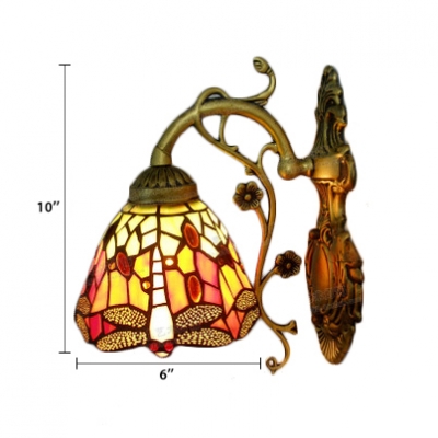 Dragonfly Wall Sconce Tiffany Style Stained Glass Wall Lamp in Multicolor for Bedroom Staircase