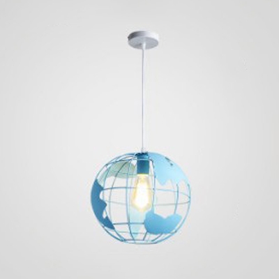 Industrial Contemporary Tellurion Drop Light Steel Single Light Suspended Lamp in Blue/Green