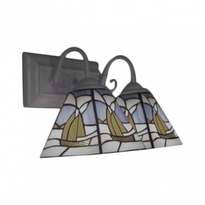 Mediterranean Tiffany Sailing Stained Glass Shade Sconce Ligting, 2 Light