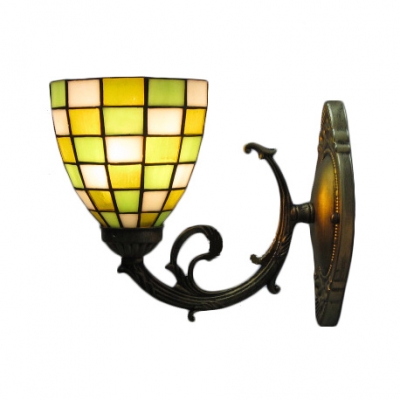 Mini Bowl Wall Sconce Simple Tiffany Style Stained Glass Wall Light in Beige for Balcony