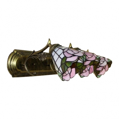 Pink Rosebud Wall Sconce Tiffany Style Stained Glass Triple Light Lighting Fixture for Staircase