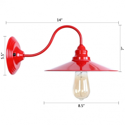 Red Finish Curved Arm Wall Sconce Modern Industrial Metal 1 Bulb Decorative Wall Light