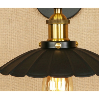Shallow Round Flared Wall Lamp Vintage Adjustable Metal 1 Head Wall Light in Aged Brass